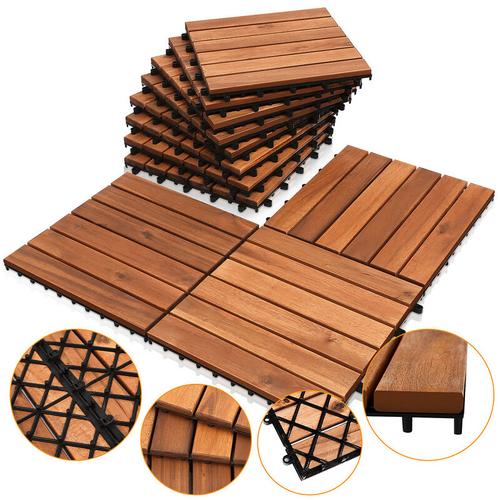 Hengda – Holzfliesen aus Akazien Holz 30x30cm, 6 Latten Fliese 6m², Bodenfliesen für Terrassen und