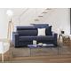 Talamo Italia - Festes Sofa Alexandra, 2-Sitzer-Sofa, 100% Made in Italy, Sofa-Wohnzimmer, aus gepolstertem Stoff, mit verstellbaren Kopfstützen und schlanken Armlehnen, Cm 160x95h85, Blau