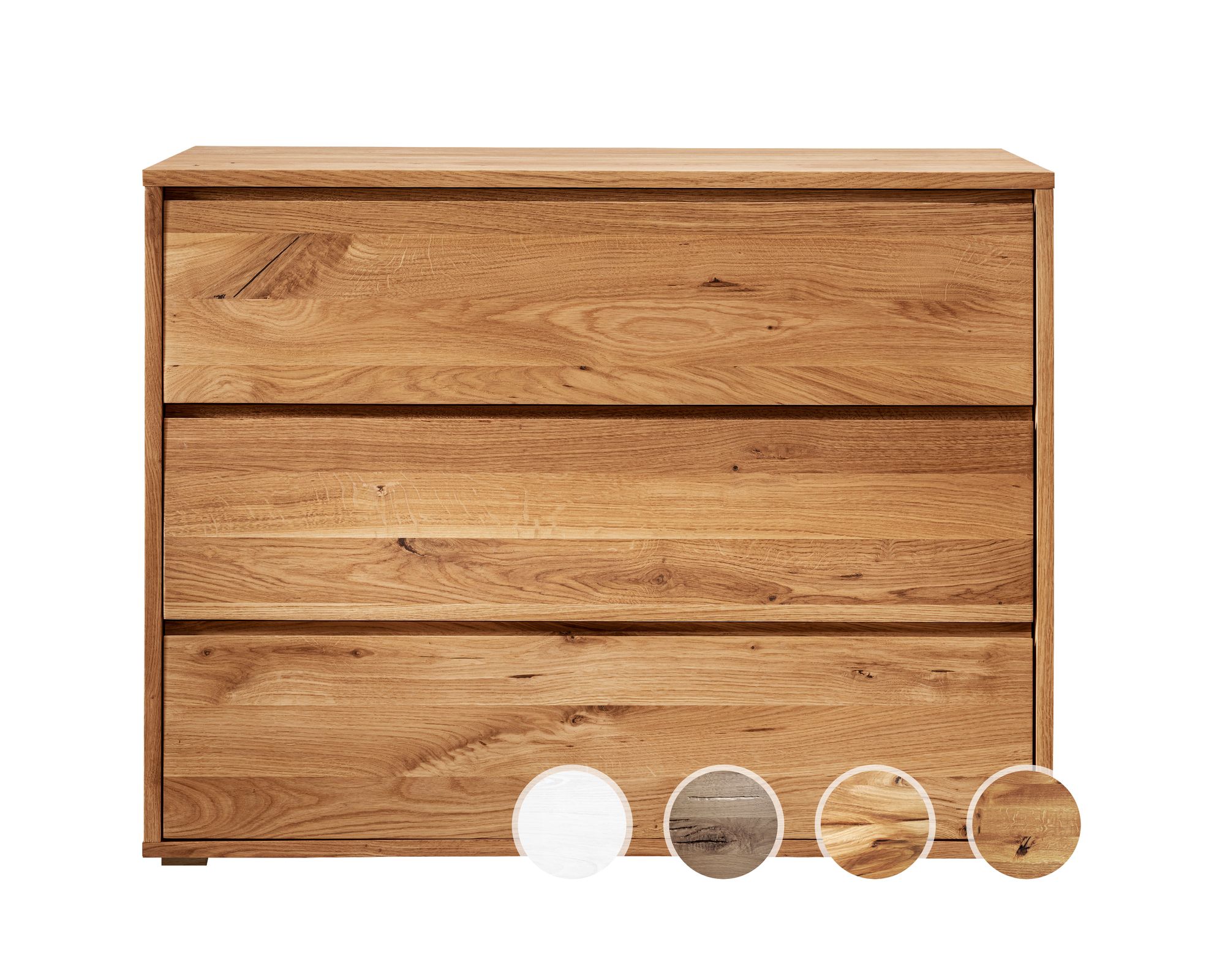 BlackWood »Dolce Vita« Wildeiche Massivholz Kommode I mit 3 Schubladen / Wildeiche stone / Metallkufen