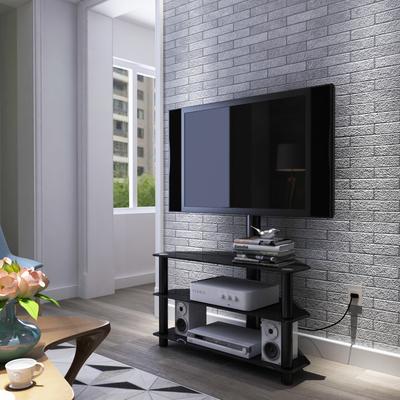 Muti-Function Tempered Glass Swivel TV Stand with 3-Layers Open Shelves