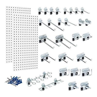 Triton Products 18" x 36" White LocBoard Wall Organizer with 28 Hooks