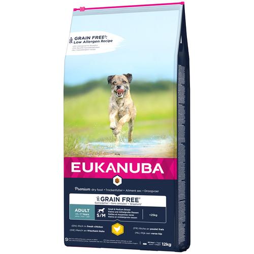 12kg Eukanuba Grain Free Adult Small / Medium Breed Huhn Hundefutter trocken