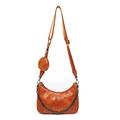 myfriday Small Crossbody Hobo Handbags for Women, Multipurpose Soft Shoulder Bag Lightweight Retro Oil Wax Leather Tote Bag with Coin Purse & Metal Chain