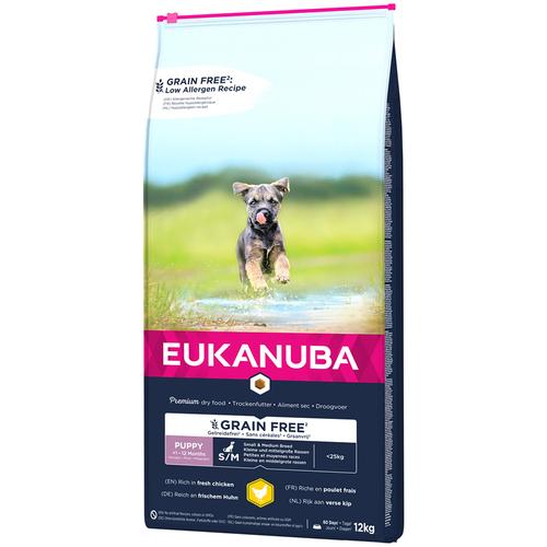 Sparpaket: 2x12kg Eukanuba Grain Free Puppy Small / Medium Breed Huhn Hundefutter trocken