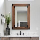 Rustic Wooden Framed Wall Mirror, Natural Wood Bathroom Vanity Mirror - Brown - 36" x 24"