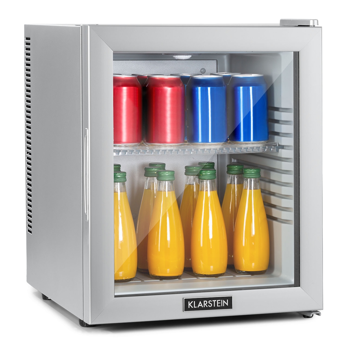 Klarstein Brooklyn 32 Mini-Kühlschrank Glastür LED Ablage Silber-Metallic Image
