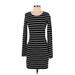 H&M Casual Dress - Mini Crew Neck Long Sleeve: Black Stripes Dresses - Women's Size Small