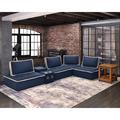 Blue Sectional - Sunset Trading Pixie 5 Piece Sofa Sectional | L Shaped Modular Couch | tooth Speaker Console Outlets USB Storage Cupholders | Navy | Wayfair