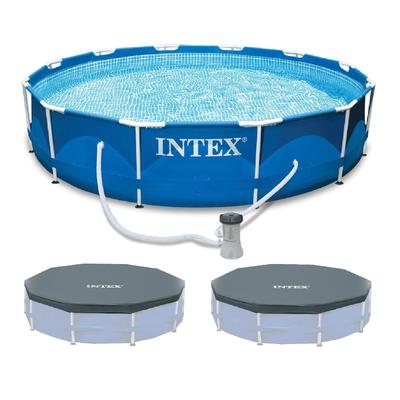 INTEX 12'x30" Metal Frame Swimming Pool with Filter Pump & Pool Cover (2-Pack) - 74.1