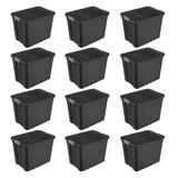 Sterilite 27 Gal Rugged Industrial Stackable Storage Tote w/ Lid, Black, 12 Pack - 12 Pack