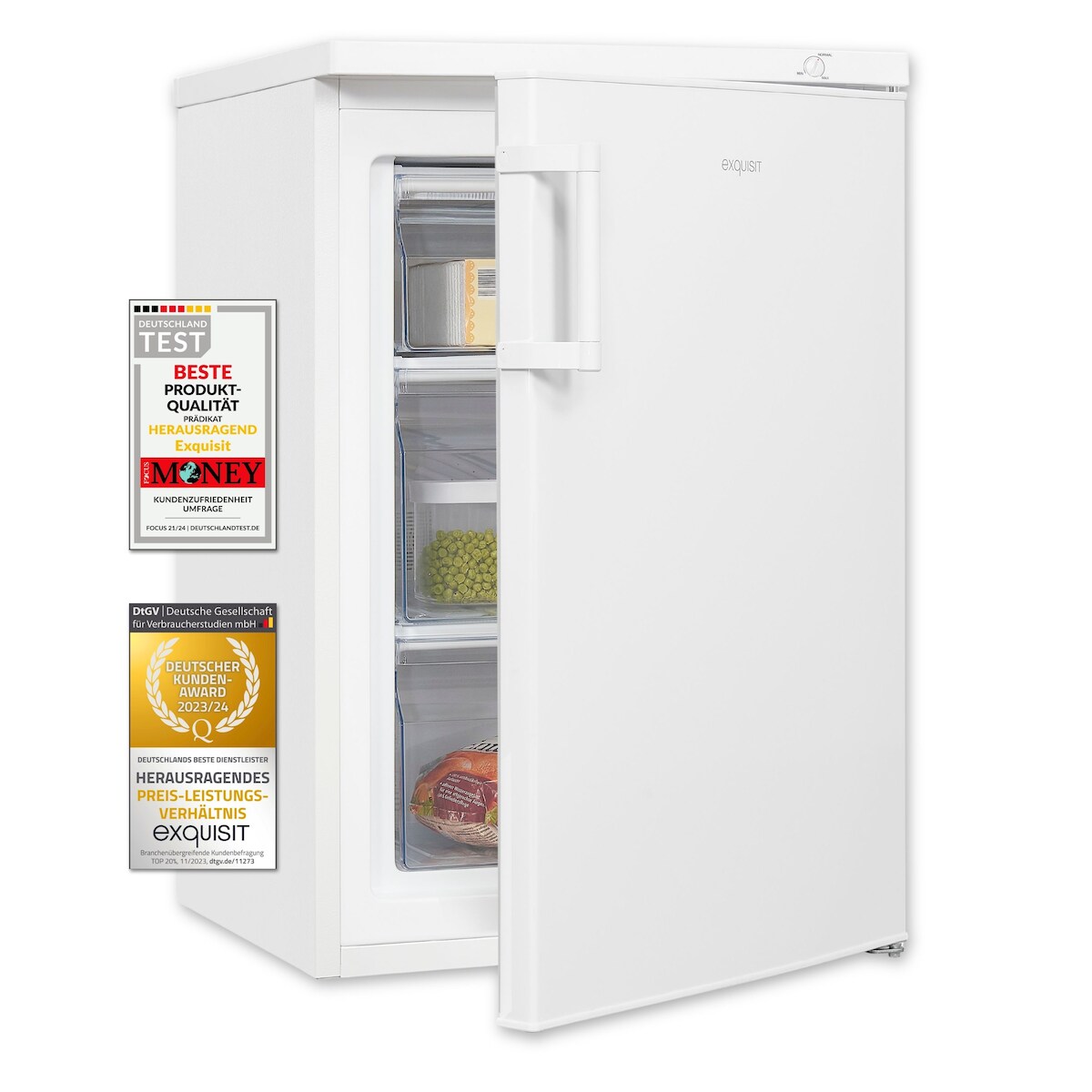 Exquisit Gefrierschrank GS81-H-010E weiss | Nutzinhalt: 85 L | 4-Sterne-Gefrieren | Türanschlag wechselbar | Standgerät Image