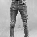 SUYGGCK Jeans Men Men Fashion Personality Biker Jeans Stretch Slim Jeans-Gray,3Xl