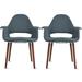 Set of 2 Organic Upholstered Fabric Modern Armchairs with Dark Walnut Brown Wooden Legs for Dining Room Office or Accent Chair