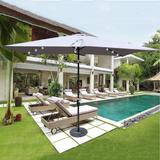 10' X 6' Powder-Coated Steel Patio Umbrella Outdoor Market LED Lights with Crank and Button Tilt