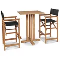 HiTeak Furniture Captains Bar 3-Piece Teak Outdoor Bar Height Dining Set - HLS-CB-B