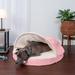 FurHaven Wave Fur & Velvet Snuggle Cave Orthopedic Hooded Dog Bed Polyester/Memory Foam in Pink/Black | 3 H x 35 W x 35 D in | Wayfair 87408038