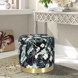 Adeco Round Flower Velvet Ottoman Foot Stool with Gold Trim Foot Rest