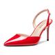 Saekcted Women Stiletto High Heel Slingback Ankle Strap Pumps Court Shoe Slip-on Clear Dress Wedding Sandals Pointed Toe 8 CM Heels Red 6.5 UK