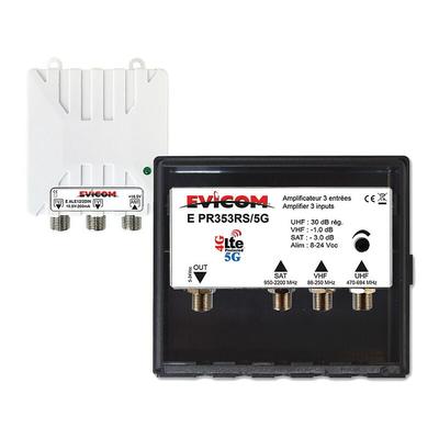 Evicom - Kit préamplificateur 30 dB avec couplage sat et vhf + alim. 10 Vcc 2 sorties