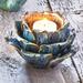 Anthropologie Accents | Anthropologie Beautiful Blue & Gold Tipped Floral Candle Holder New | Color: Blue/Gold | Size: Os