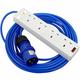 16 amp plug to 4 gang socket mains hook up extension lead with 1.5mm arctic blue flex, 5-20M (20 metre)