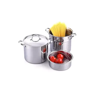 Fuyamp Stainless Steel Spaghetti Pot with Glass Lid World of Flavours Pasta Pot with Strainer and Vegetable Steamer Basket in Gift Box 