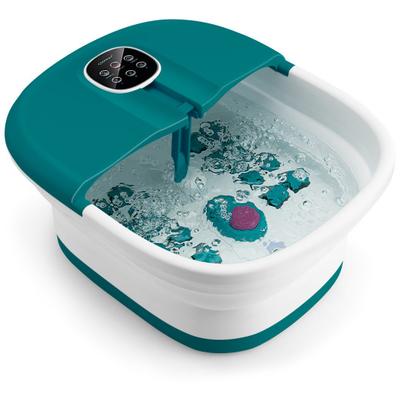 Costway Folding Foot Spa Basin with Heat Bubble Roller Massage Temp and Time Set-Turquoise
