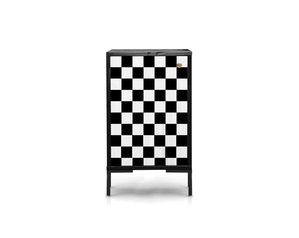 Table de chevet en MDF avec imprimé DAMIER