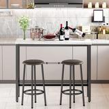 3 Piece Kitchen Pub Dining Set, Modern Faux Marble Counter Height Bistro Bar Table Set with 2 PU Leather Bar Stools