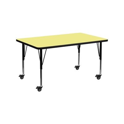 Offex 30"W x 60"L Mobile Rectangular Activity Table with Yellow Thermal Fused Laminate Top and Height Adjustable Pre-School Leg