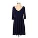 Solo La Fe Casual Dress - A-Line: Blue Solid Dresses - Women's Size Small