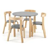 Costway 5-Piece Kids Wooden Curved Back Activity Table and Chair Set with Toy Bricks-Gray