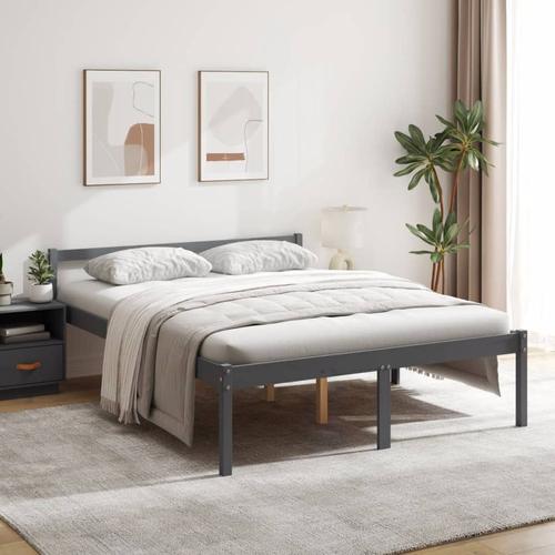 vidaXL Seniorenbett Grau 150×200 cm Massivholz Kiefer
