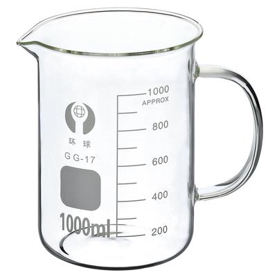 1000ml Glass Beaker with Handle, 3.3 Borosilicate Lab Measuring Cups - Clear