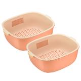 Plastic Colander Strainer Set 2PCS, Kitchen Food Strainer Basket - Pink - 32.5 x 25.7 x 12 cm