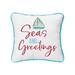 10" X 10" Coastal "Seas And Greetings" Embroidered Petite Accent Throw Pillow Decoration Christmas Throw Pillow