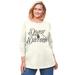 Plus Size Women's Peanuts Women's Long Sleeve Crew Tee Ivory Snoopy by Peanuts in Ivory Snoopy (Size L)