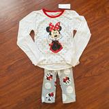 Disney Matching Sets | Disney Minnie Mouse Polka Dot Long Sleeve Top & Leggings | Color: Gray/Red | Size: 4g