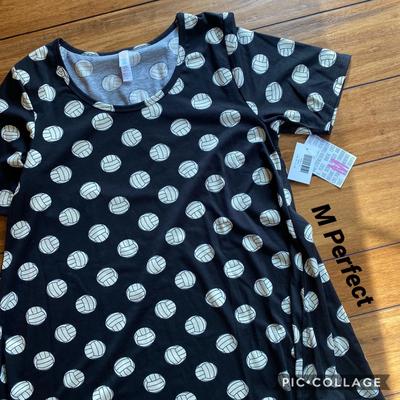 Lularoe Tops | Medium Nwt Llr Perfect T Black With White Volleyballs | Color: Black/White | Size: M