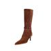 Gucci Shoes | Gucci Brown Leather Suede Knee-High Buckle Point Toe Boots W/ Heel - Us 8.5b | Color: Brown | Size: 8.5