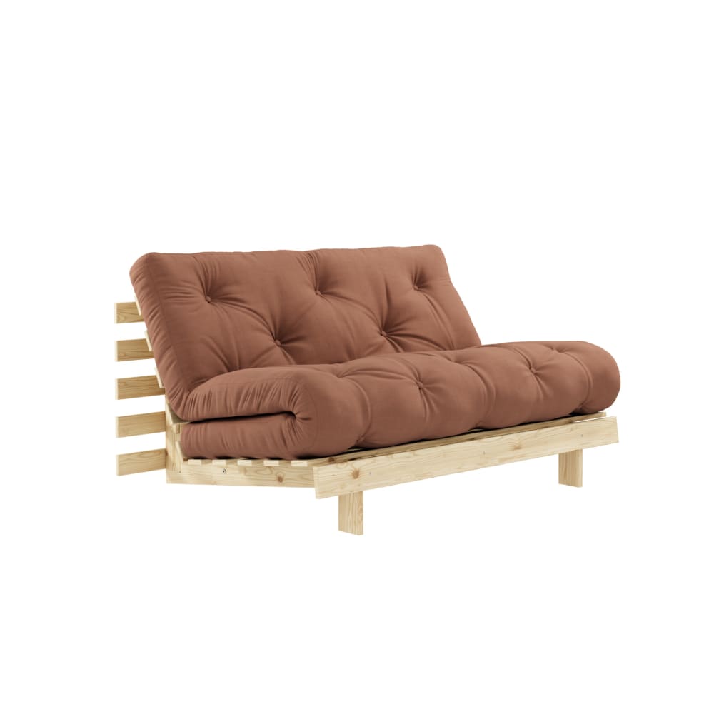 Canapé convertible en pin massif avec futon marron noisette 140x200
