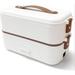 Prep & Savour Bobbi-Rose Electric Portable Lunch Box w/ Spoon Stainless Steel in Brown/Gray/White | 5.9 H x 10.62 W x 5.11 D in | Wayfair
