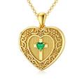 SOULMEET 18K Plated Gold Cross Birthstone May Simulated Emerald Locket Necklace That Holds 1 Picture Photo Locket Gift (Locket only)
