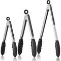 Smarten 3 Pcs Locking Kitchen Tongs - 430 Premium Stainless Steel & Non-Slip Heat Resistant Handle Stainless Steel in Black | Wayfair