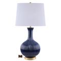 Zuhaus Ribbed Table Lamp w/ USB Port Ceramic/Linen/Metal in Blue/White/Yellow | 29 H x 16 W x 16 D in | Wayfair ZUL20166E