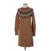 J.Crew Casual Dress - Sweater Dress Crew Neck 3/4 sleeves: Brown Solid Dresses - Used - Women's Size X-Small