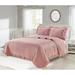 Stonewashed Super Soft Diamond Stitched with Ruffle Border Embroidered Quilt Set Pink