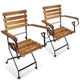 Folding Patio Chairs, 2/ 4 pcs Steel & Solid Wood Acacia Garden Chairs