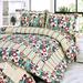 Dianthe 100% Cotton 3PC Floral Vermicelli-Quilted Patchwork Quilt Set (Full/Queen Size)
