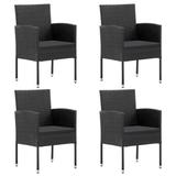 Patio Chair 4 pcs Poly Rattan Garden Dining Chairs with Cushion, Black - 4 pcs